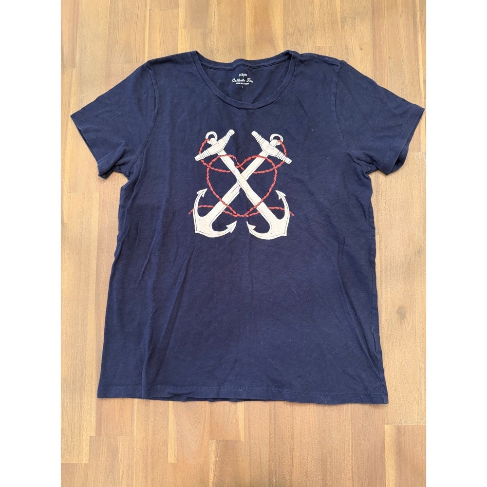 J.Crew Collector Tee Womens Large Navy Blue Anchor Heart Graphic T-Shirt G3125